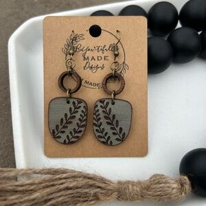 Boho Leaf Earrings, laser Engraved, handmade jewelry